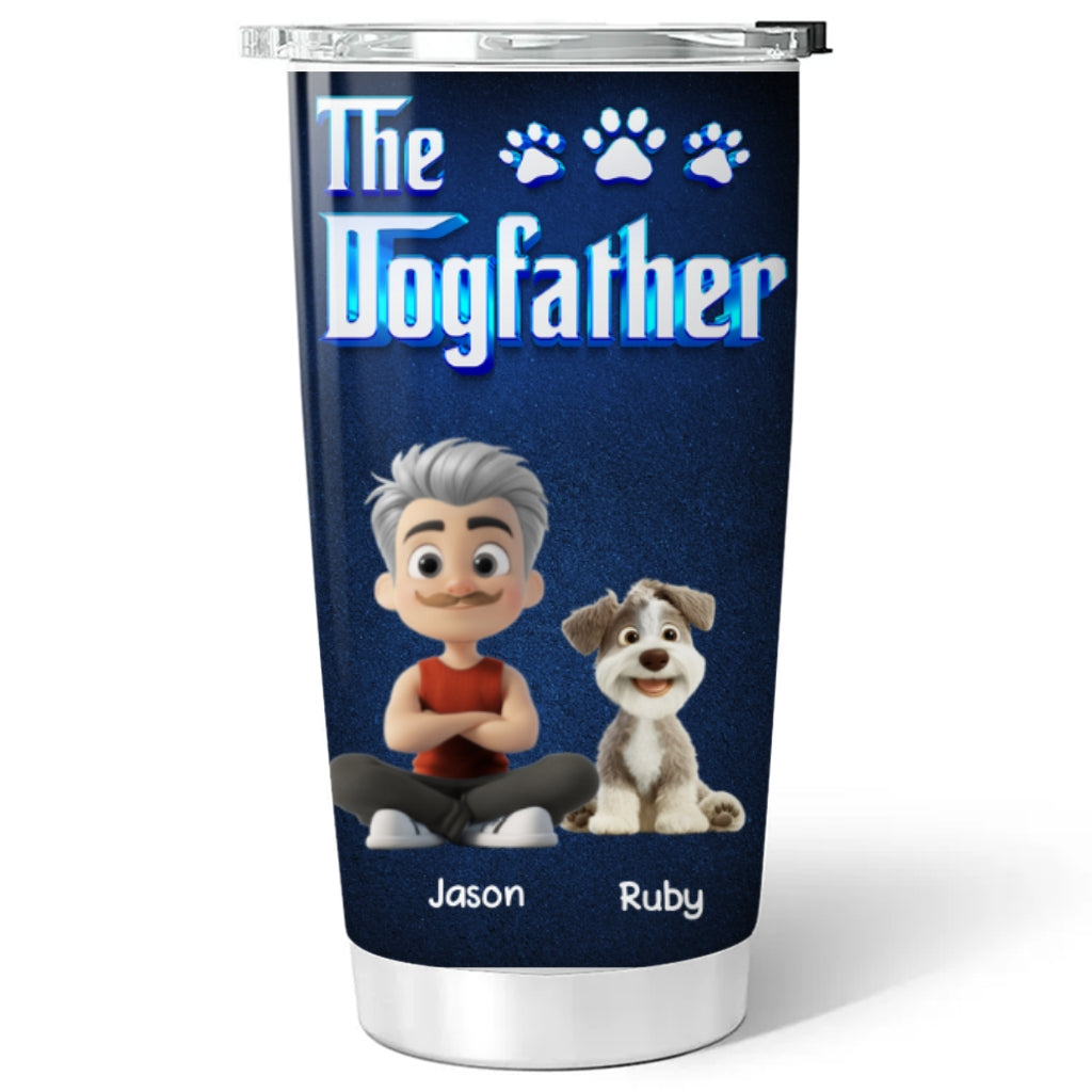 Custom Father's day Birthday Gifts For Dog Dad, Dog Lovers • The Dogfather Cartoon - Personalized Tumbler