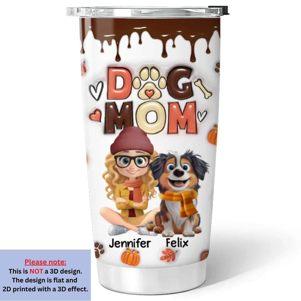 Custom Christmas Birthday Gifts For Dog Mom, Dog Lovers • Dog Mom Autumn Cartoon Version - Personalized 3D Inflated Effect Tumbler