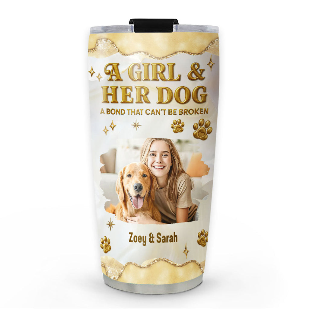 Custom Photo Christmas Birthday Gifts For Dog Mom, Dog Lovers • Girl And Dog Yellow Photo - Personalized 3D Effect Tumbler