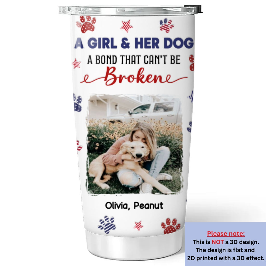 Custom Photo Christmas Birthday Gifts For Dog Mom, Dog Lovers • American Girl And Her Dog Photo- Personalized 3D Inflated Effect Tumbler