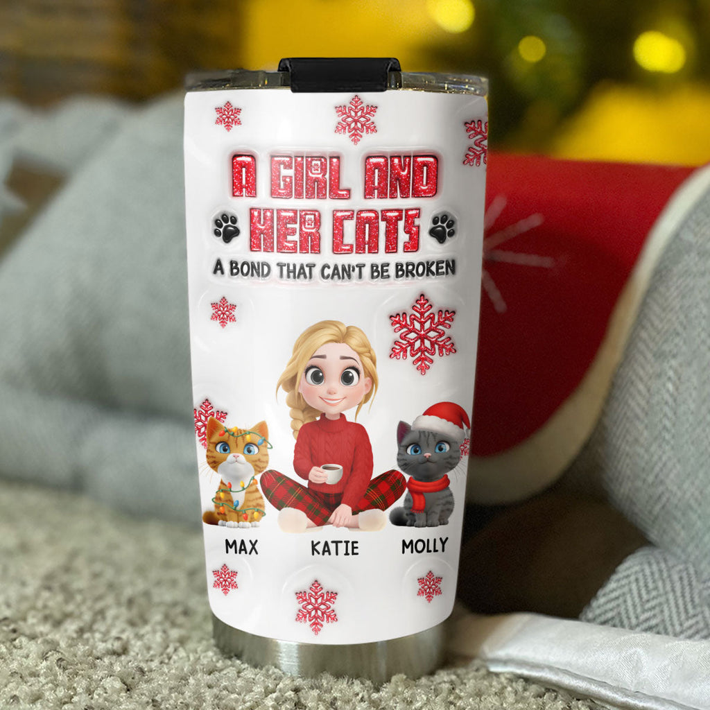 Custom Christmas Birthday Gifts For Cat Mom, Cat Lovers • No Space Between Us Cat Ver - Personalized 3D Inflated Effect Tumbler