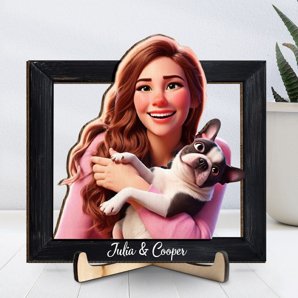 Happy Dog Mom Cartoonize - Personalized Wooden Plaque