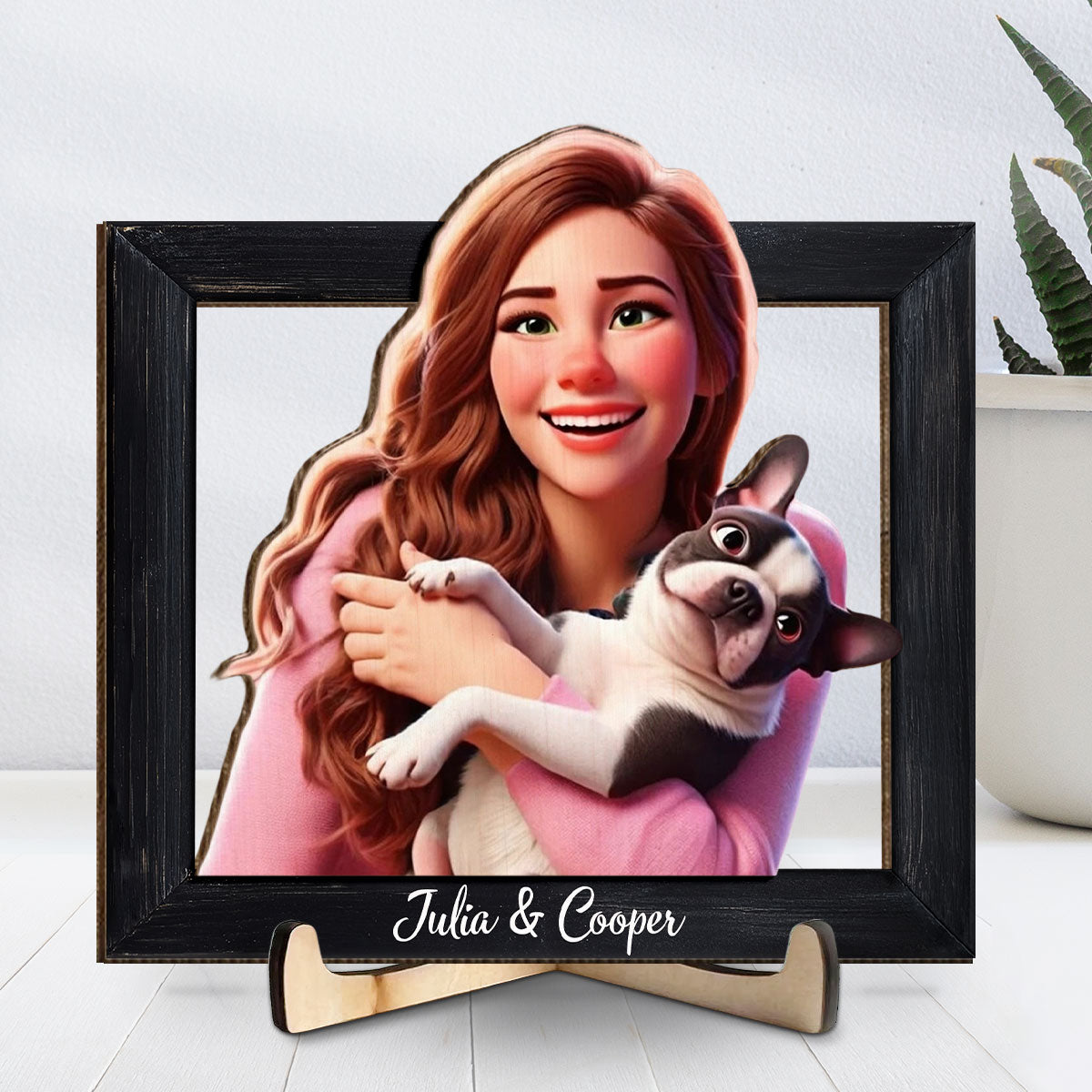 Happy Dog Mom Cartoonize - Personalized Wooden Plaque