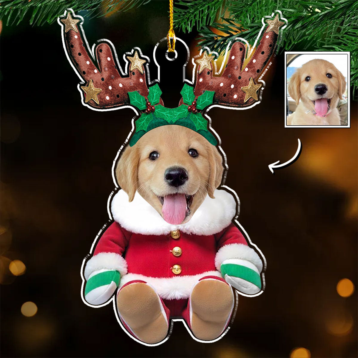 Baby Dog Reindeer - Personalized Acrylic Ornament
