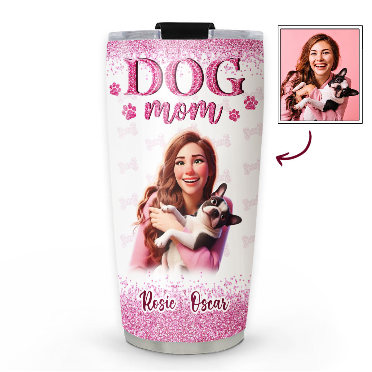 Custom Photo Christmas Birthday Gifts For Dog Mom, Dog Lovers • Dog Mom Cartoon Style - Personalized Tumbler