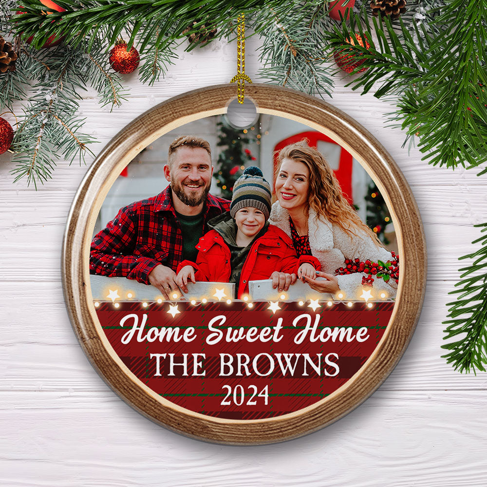 Home Sweet Home - Personalized Circle Ceramic Christmas Ornament