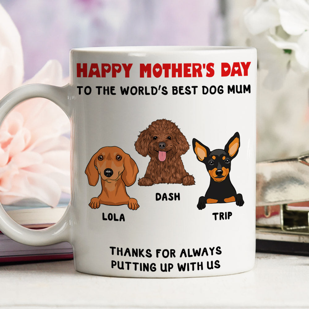 Custom Photo Christmas Birthday Gifts For Dog Lovers • Thanks For Always Putting Up With Me - Personalized Coffee Mug