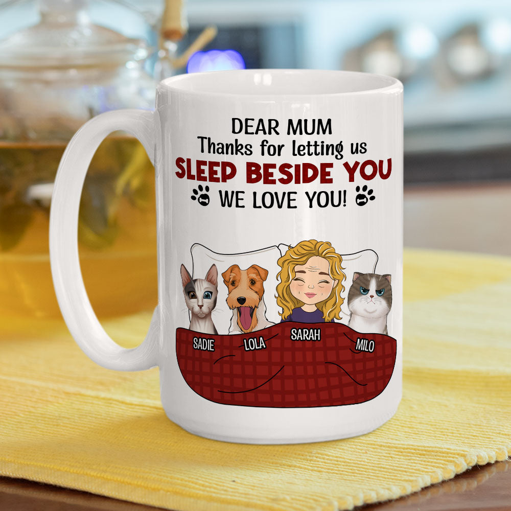 Custom Mother's day Birthday Gifts For Cat Mom, Cat Lovers • Letting Us Sleep Beside You - Personalized Coffee Mug