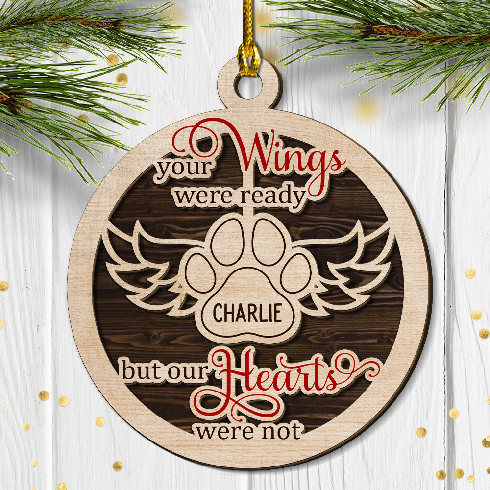 Custom Christmas Memorial Sympathy Gifts For Dogs, Cats • Angel Wings - Personalized 2-layered Wood Ornament