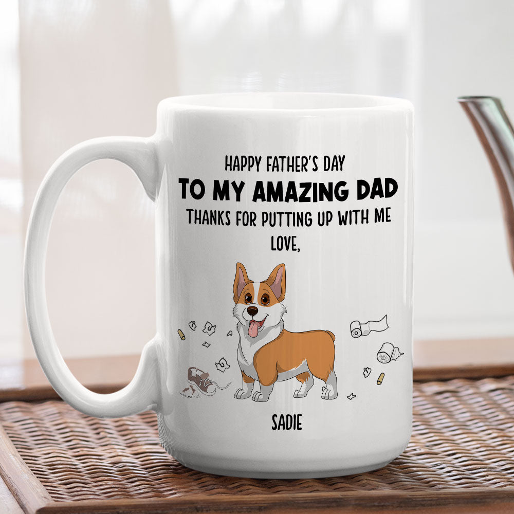 Custom Photo Christmas Birthday Gifts For Dog Lovers • Dog Thanks For Dad - Personalized Coffee Mug