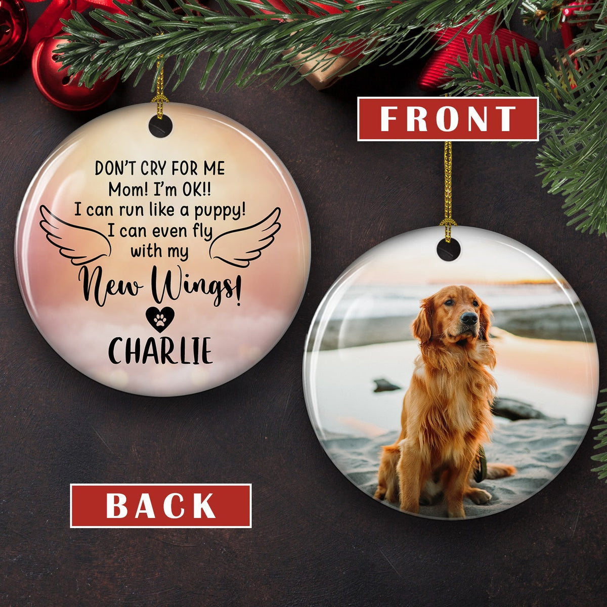 Custom Christmas Memorial Sympathy Gifts For Dogs, Cats • Once By My Side - Personalized Circle Ceramic Ornament