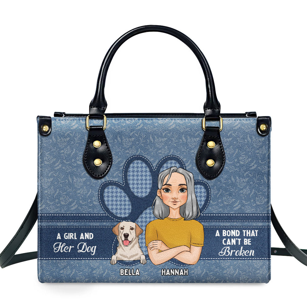 A Girl And Her Dog - Personalized Leather Bag