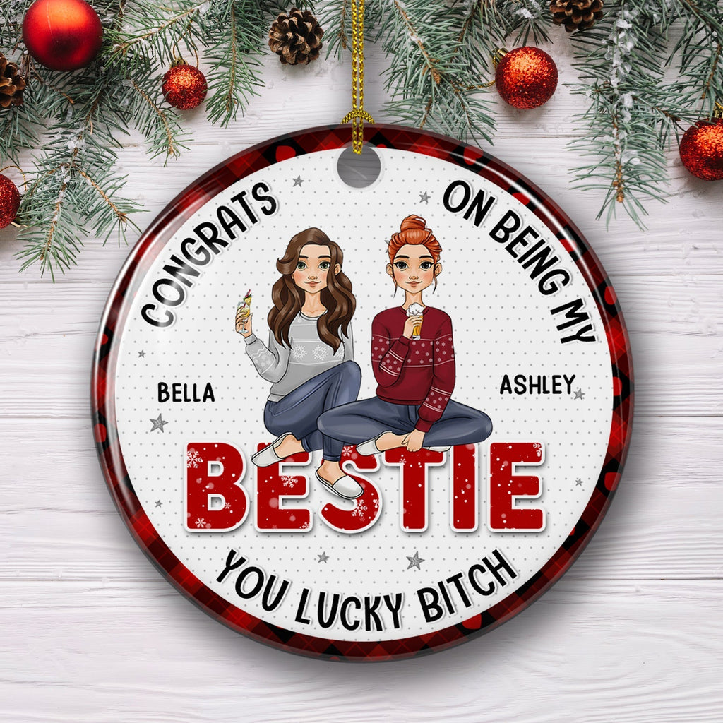 Congrats My Bestie - Personalized Circle Ceramic Christmas Ornament