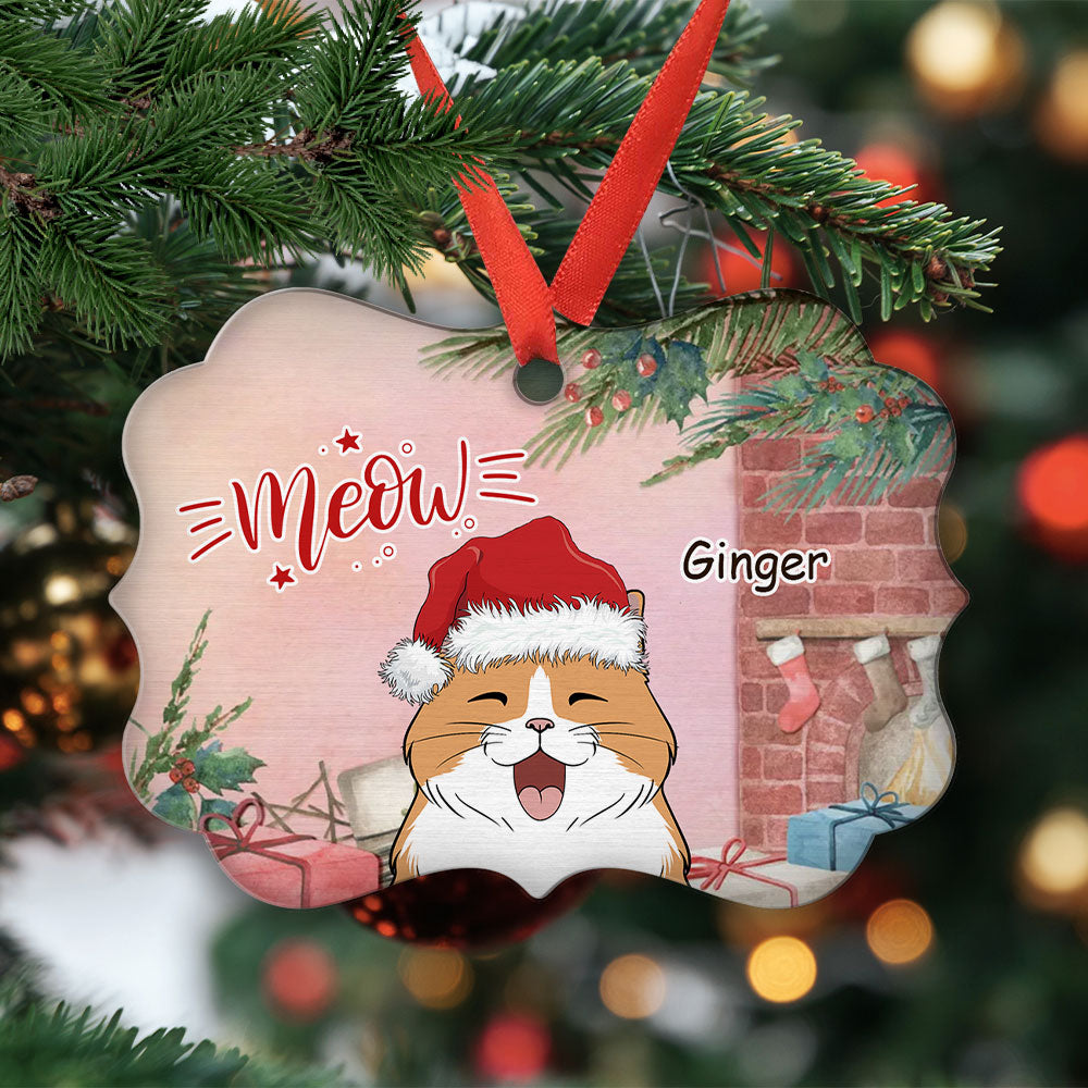Custom Christmas Decor Home Birthday Gifts For Cat Lovers • Meow Christmas Cat - Personalized Aluminum Ornament