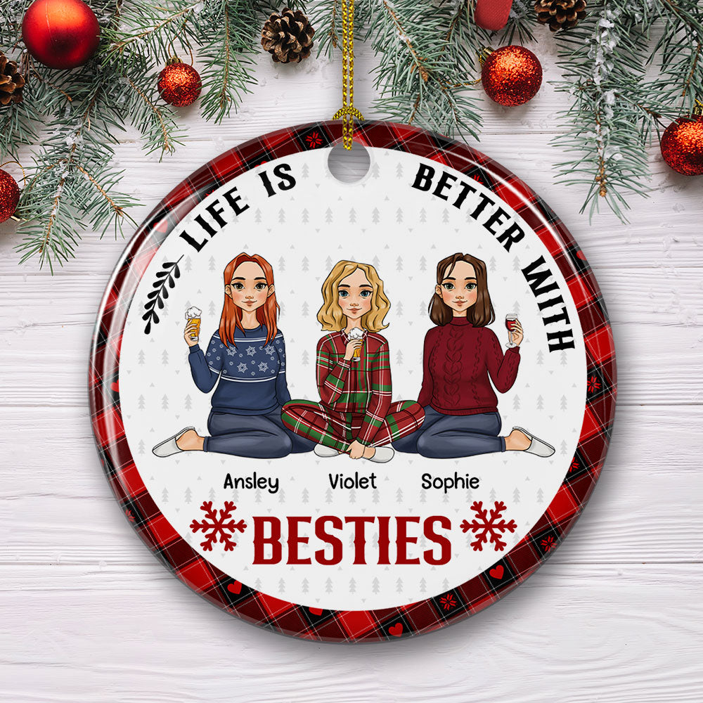 Better With Besties - Personalized Circle Ceramic Christmas Ornament