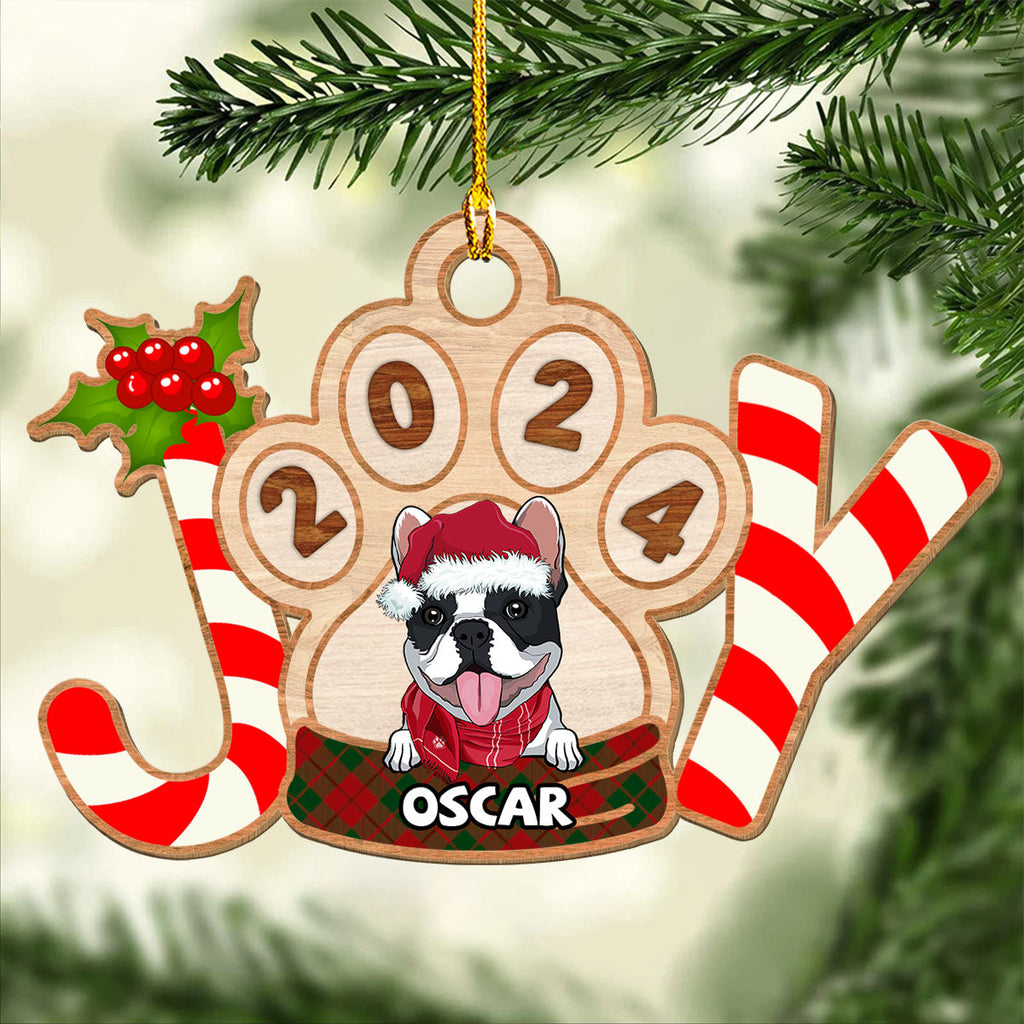 Joyful Dog 2024 - Personalized 1-layered Wood Ornament