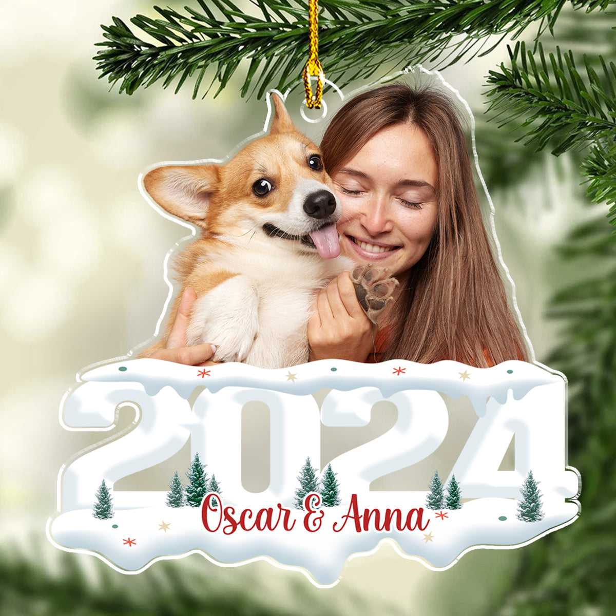Photo Pet & Human - Joy of Christmas 2024 - Personalized Acrylic Ornament