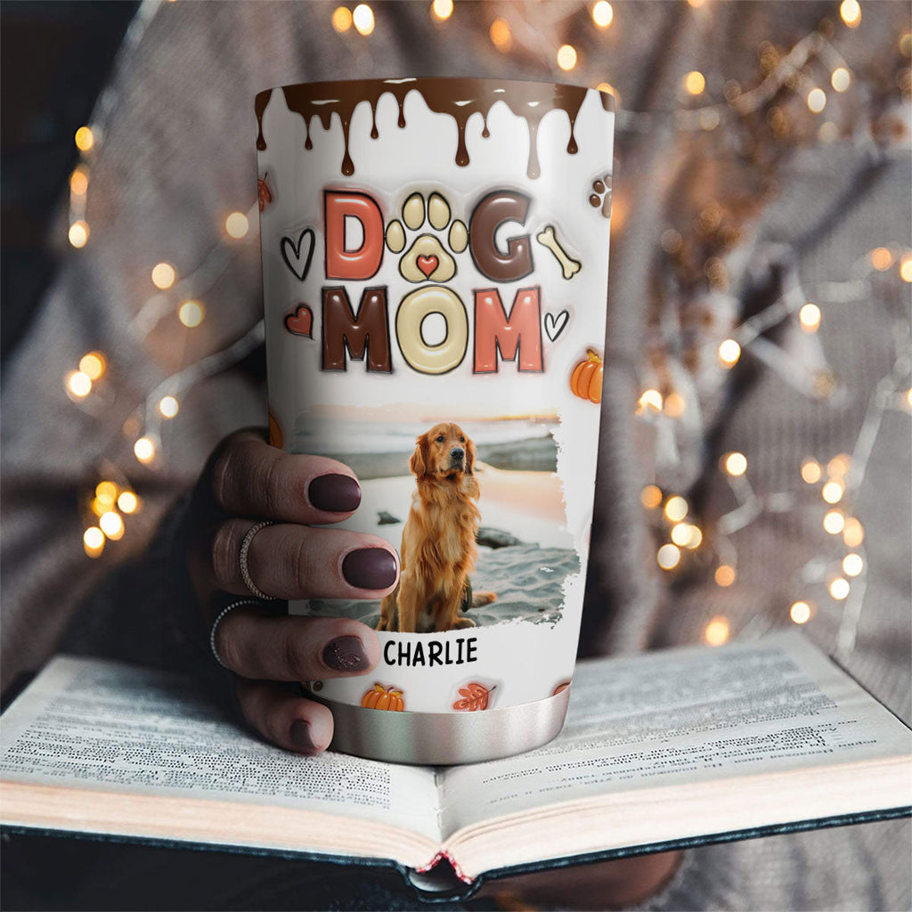Custom Mother's day Birthday Gifts For Dog Mom, Dog Lovers • Mom Of Dogs Fall Season Photo - Personalized 3D Inflated Effect Tumbler
