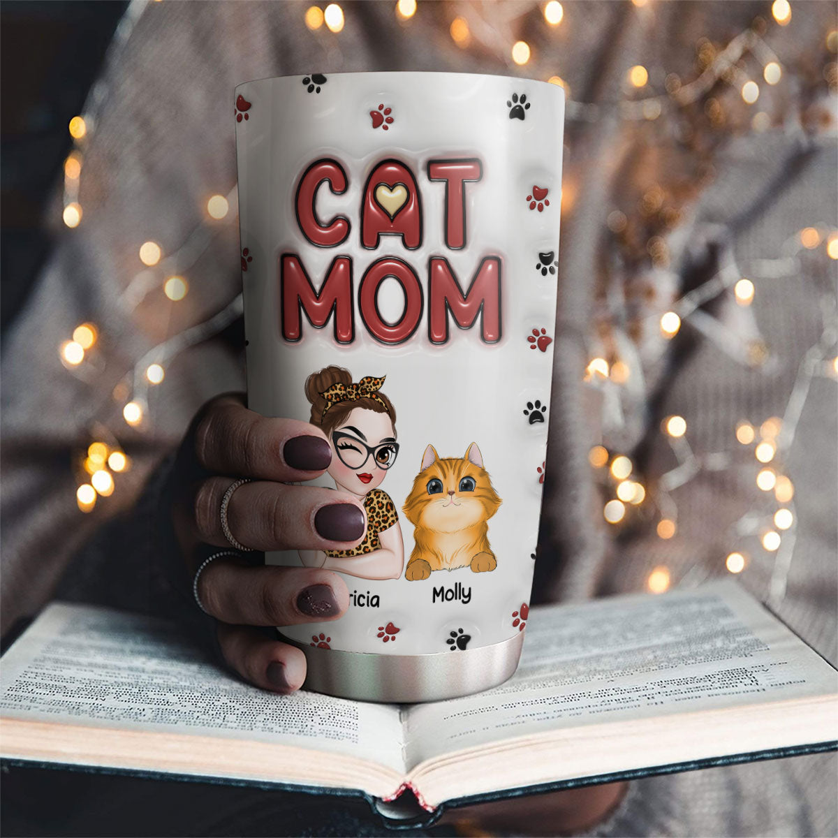 Custom Mother's day Birthday Gifts For Pet Mom, Pet Lovers • Lovely Cat Mom - Personalized 3D Inflated Effect Tumbler