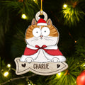 Cat And Snack - Personalized 1-layered Wood Ornament