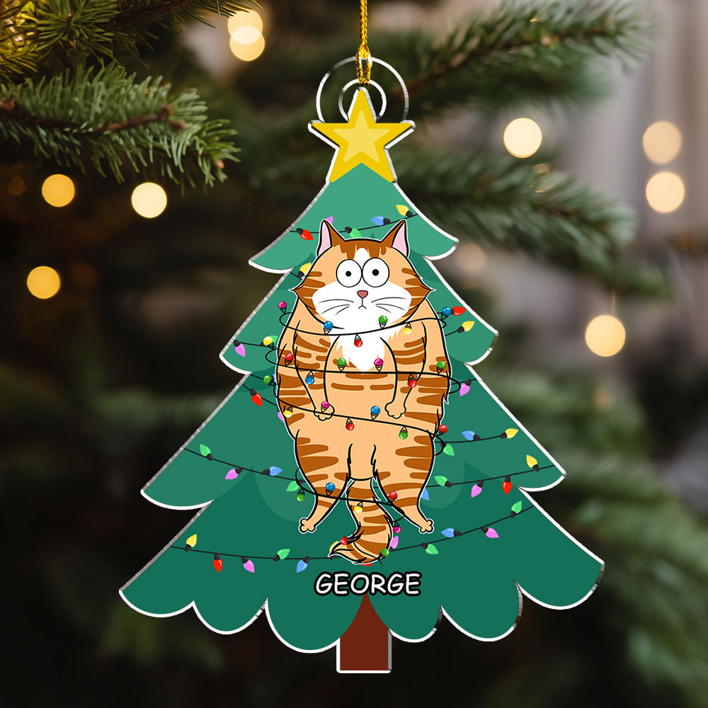 Cat Stuck In Tree - Personalized Acrylic Ornament