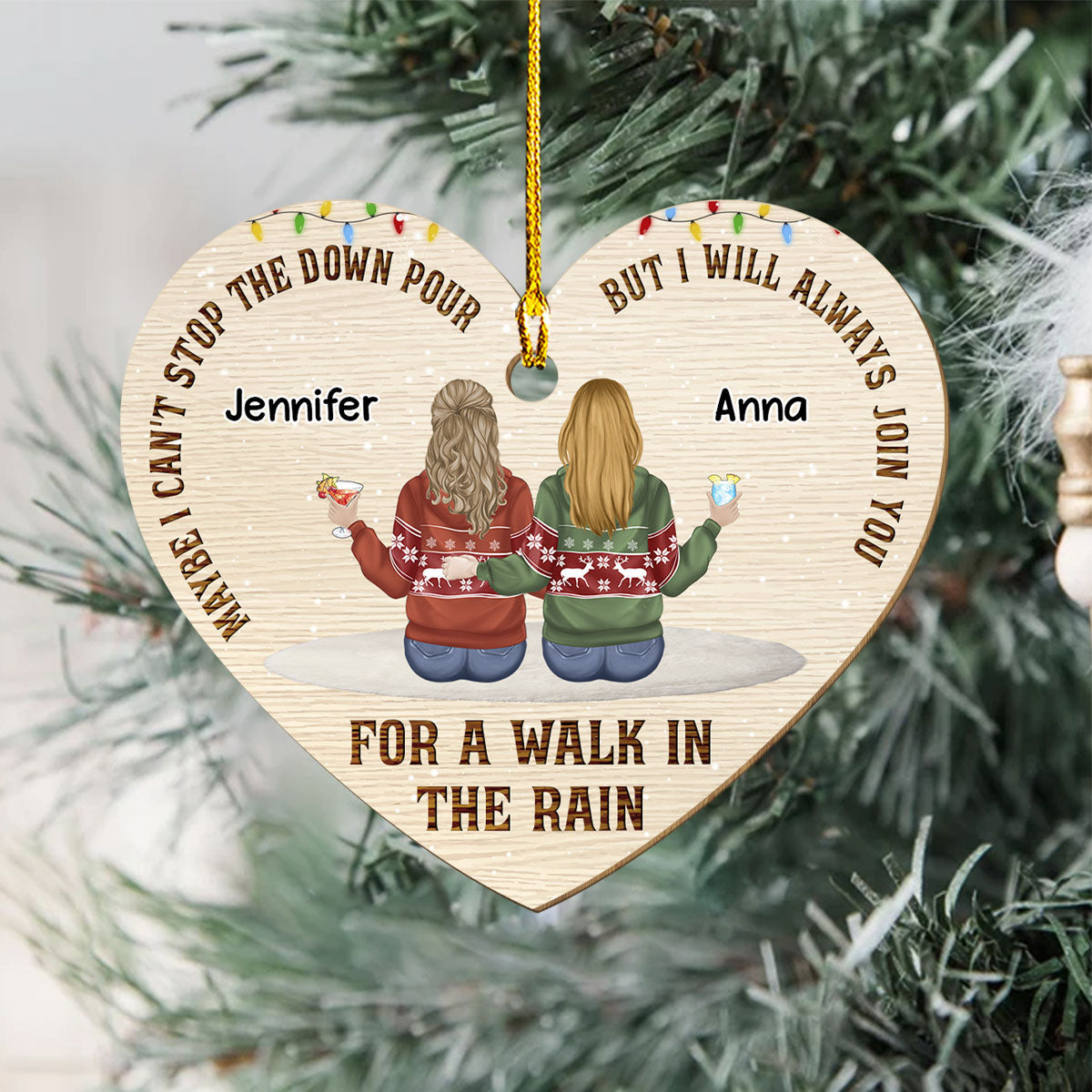 A Walk In The Rain - Personalized 1-layered Wood Ornament