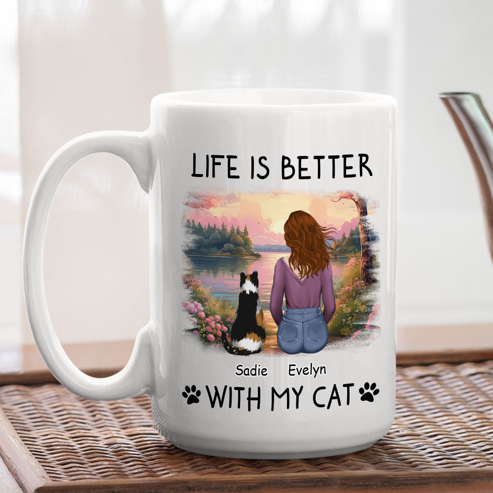 Custom Mother's day Birthday Gifts For Cat Mom, Cat Lovers • Better With Cats - Personalized Coffee Mug