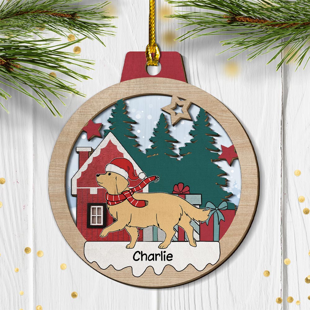 Winter Pet Walking - Personalized 2-layered Wood Ornament