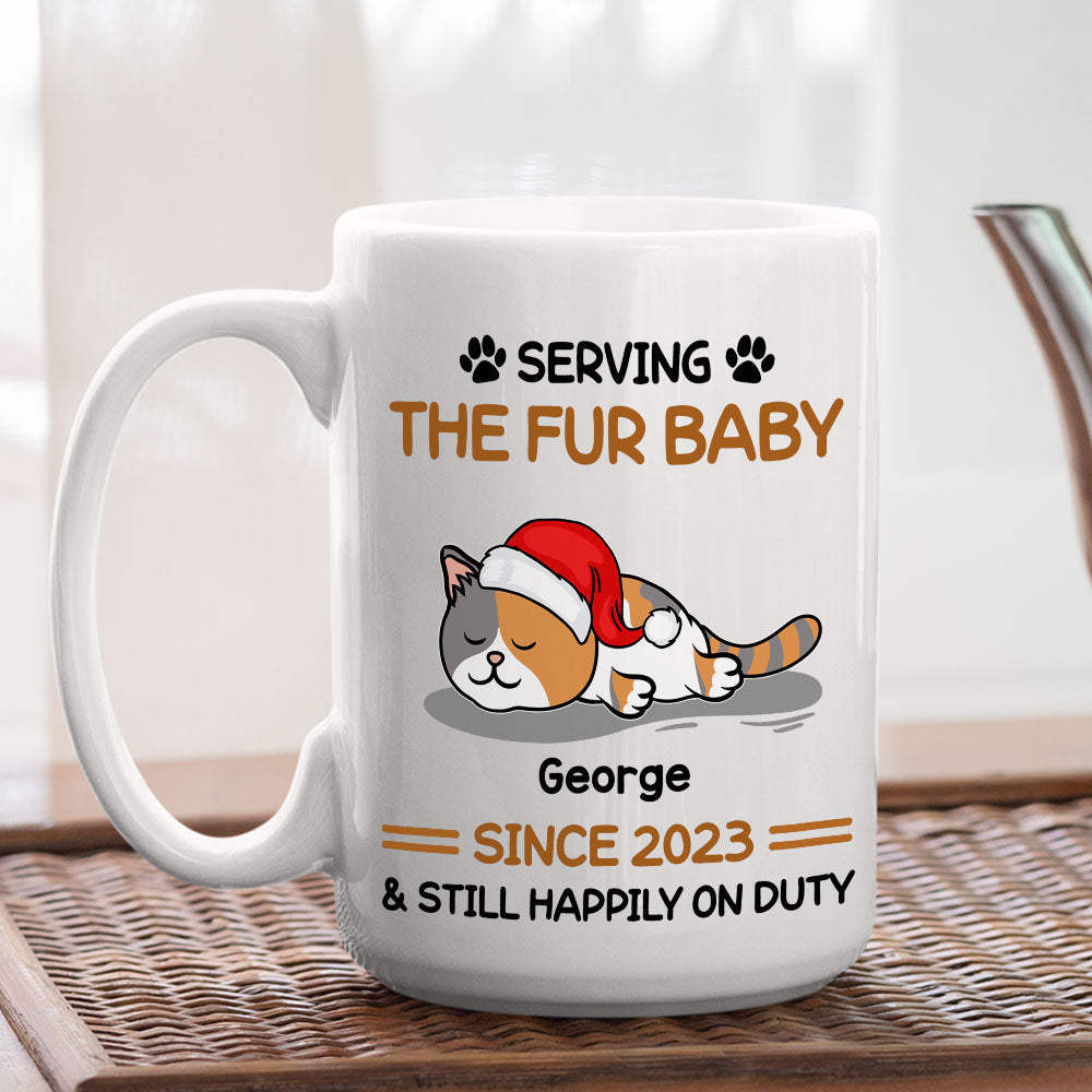 Custom Photo Mother's day Birthday Gifts For Cat Mom, Cat Lovers • Happily On Duty - Personalized Coffee Mug