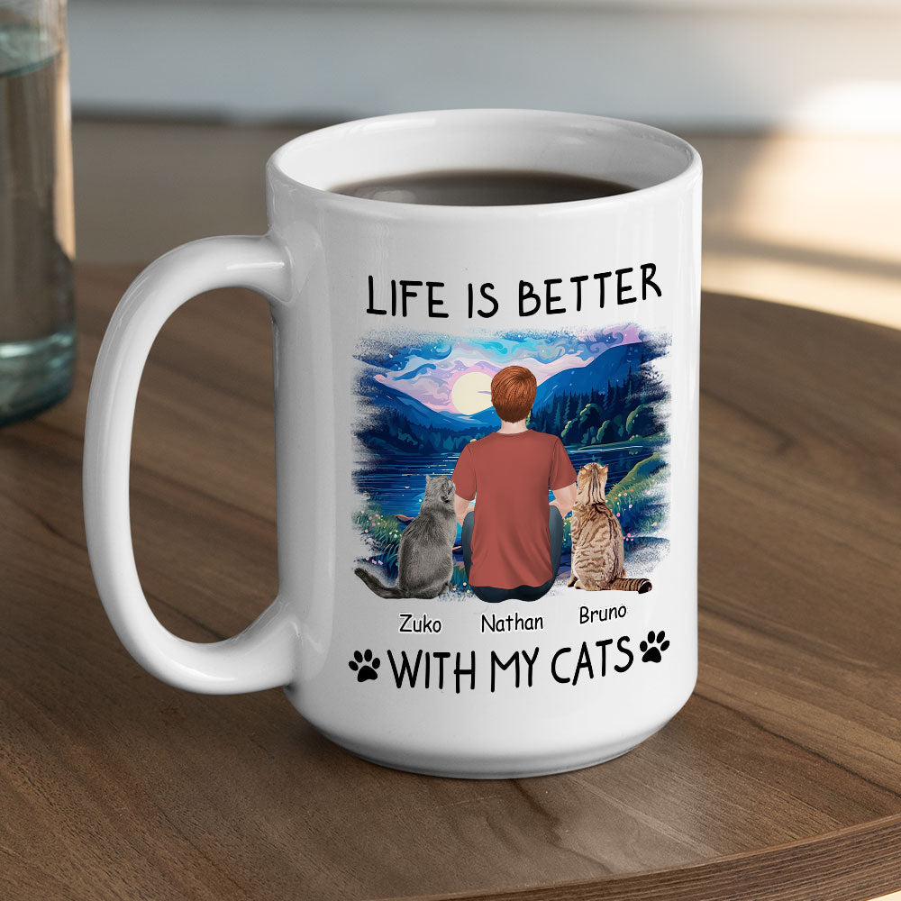 Custom Mother's day Birthday Gifts For Cat Mom, Cat Lovers • Better With Cats - Personalized Coffee Mug