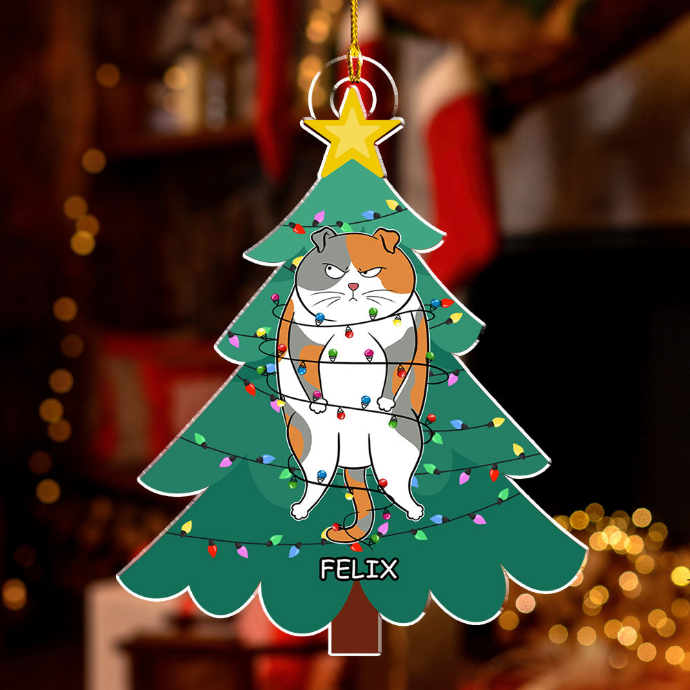 Cat Stuck In Tree - Personalized Acrylic Ornament