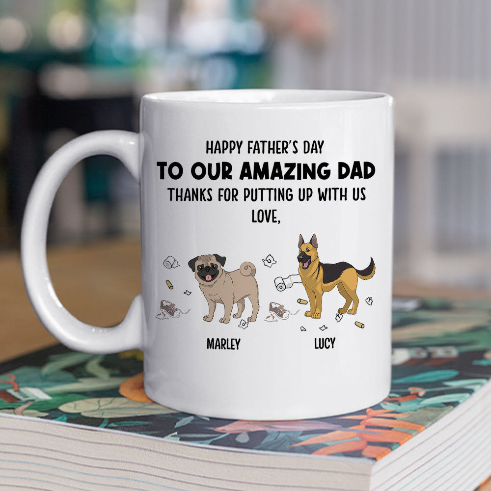 Custom Photo Christmas Birthday Gifts For Dog Lovers • Dog Thanks For Dad - Personalized Coffee Mug