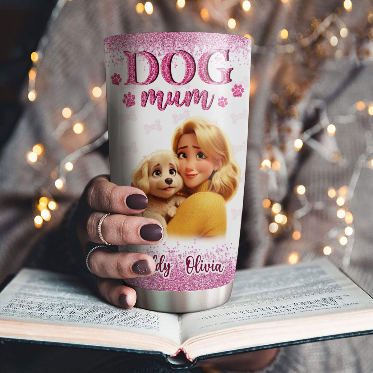 Custom Photo Christmas Birthday Gifts For Dog Mom, Dog Lovers • Dog Mom Cartoon Style - Personalized Tumbler