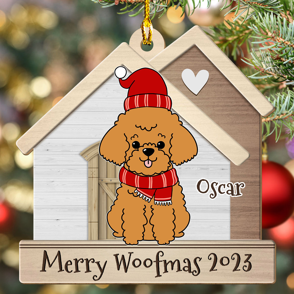 Dog With Happy House - Personalized 1-layered Wood Ornament