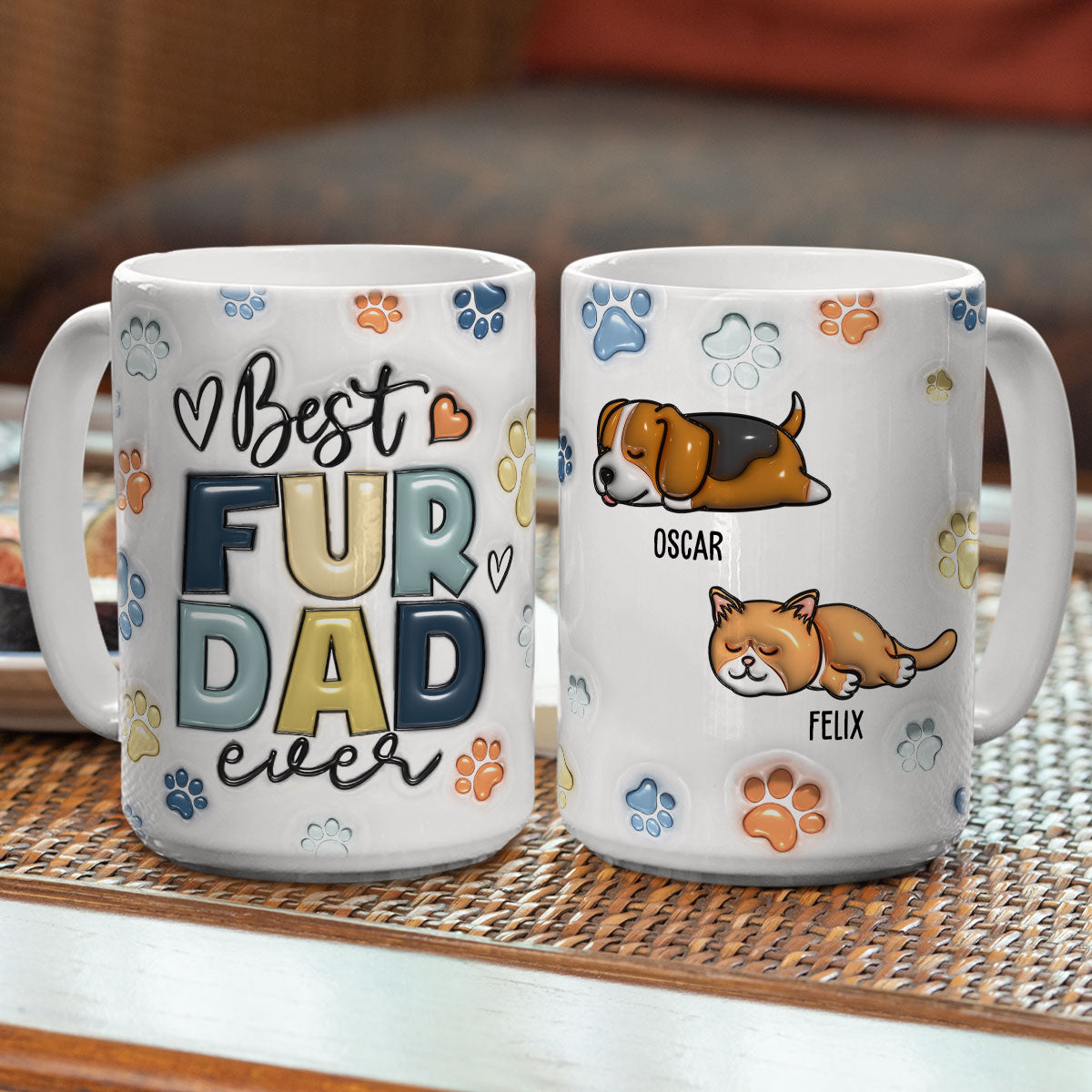 Custom Mother's day Birthday Gifts For Cat Mom, Cat Lovers • Best Fur Dad In The World - Personalized 3D Inflated Effect Mug