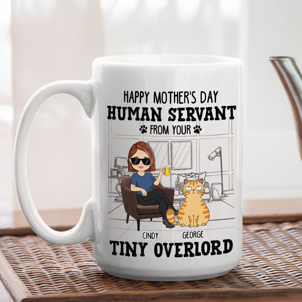 Custom Mother's day Birthday Gifts For Cat Mom, Cat Lovers • Human Servant From Your Cat - Personalized Coffee Mug