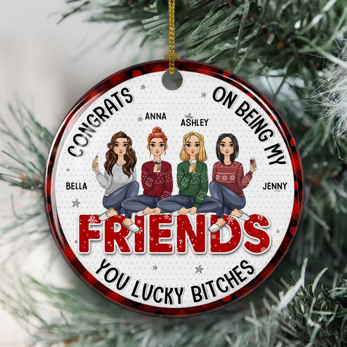 Congrats My Bestie - Personalized Circle Ceramic Christmas Ornament