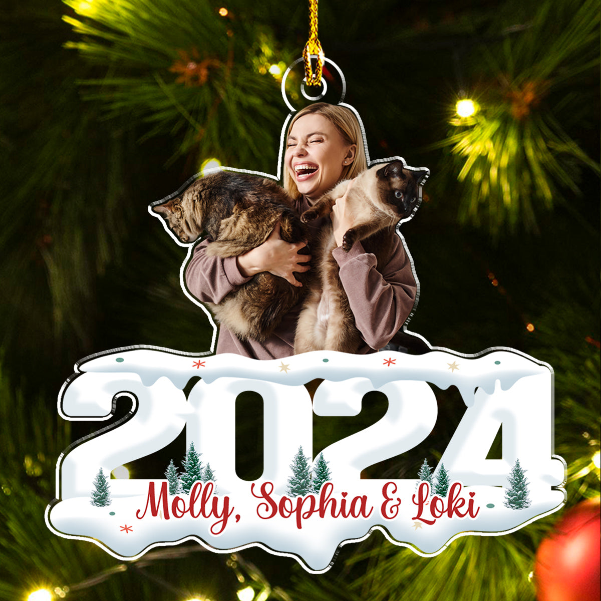 Photo Pet & Human - Joy of Christmas 2024 - Personalized Acrylic Ornament