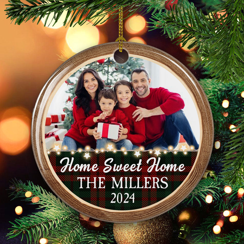 Home Sweet Home - Personalized Circle Ceramic Christmas Ornament