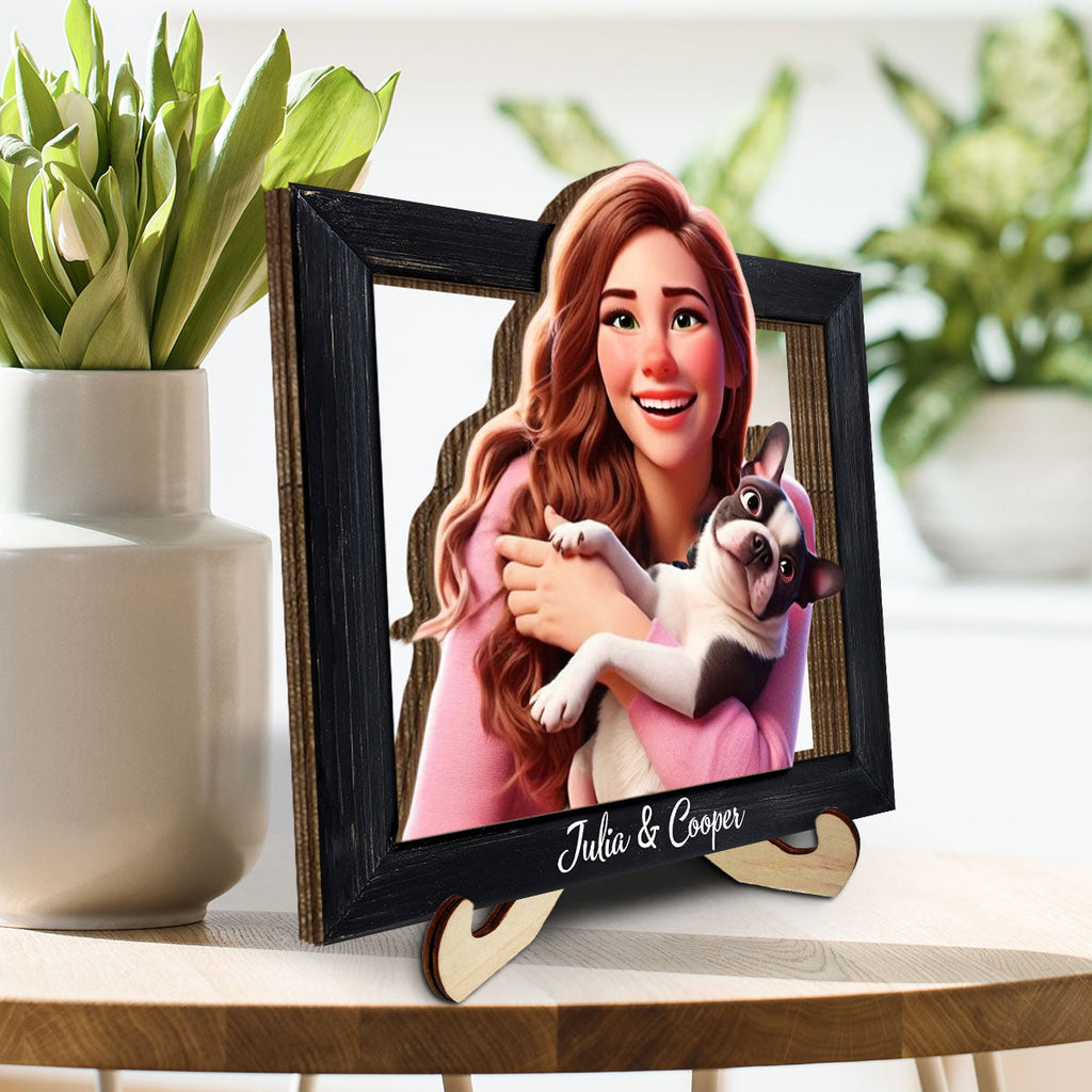Happy Dog Mom Cartoonize - Personalized Wooden Plaque