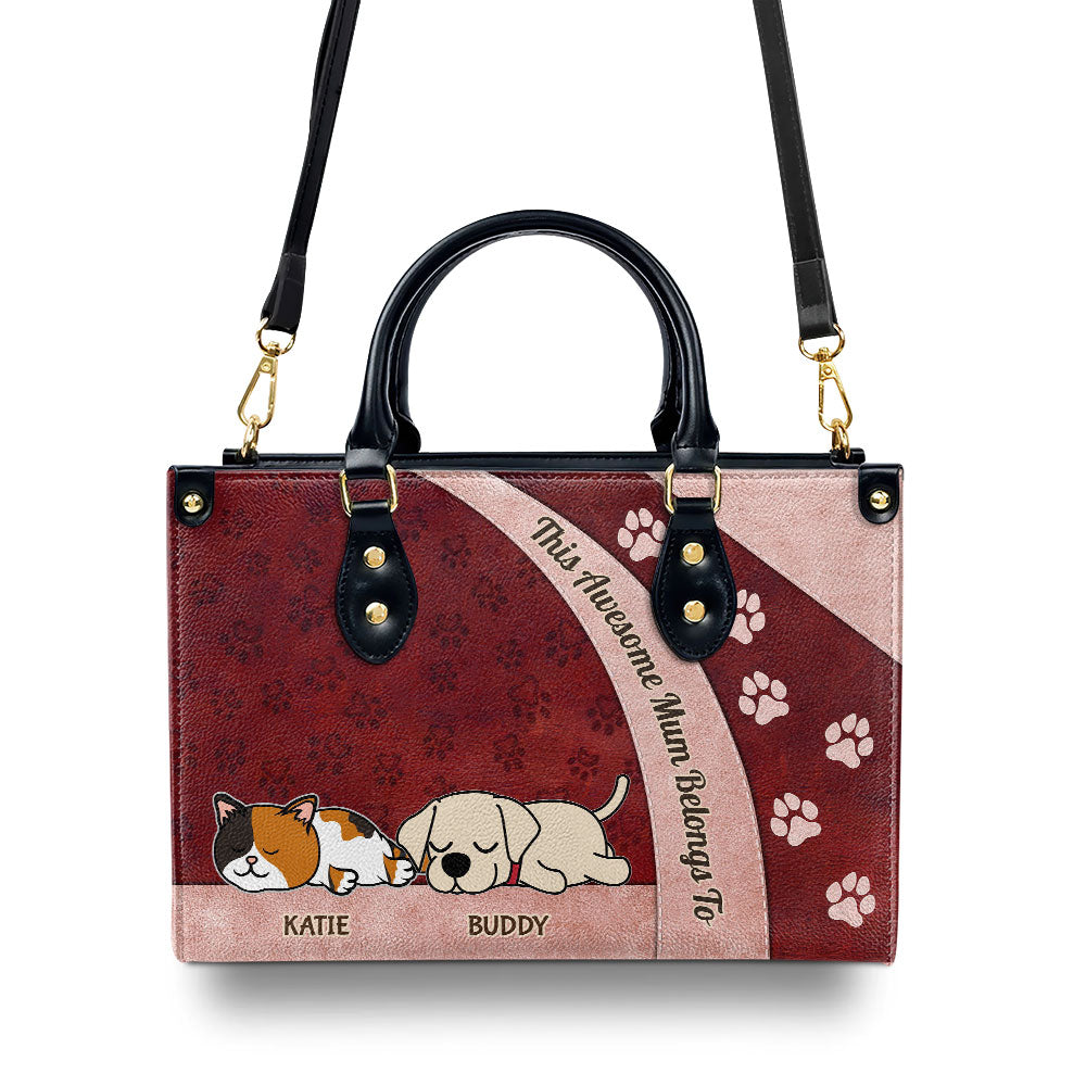 Awesome Mom Belongs To - Personalized Leather Bag