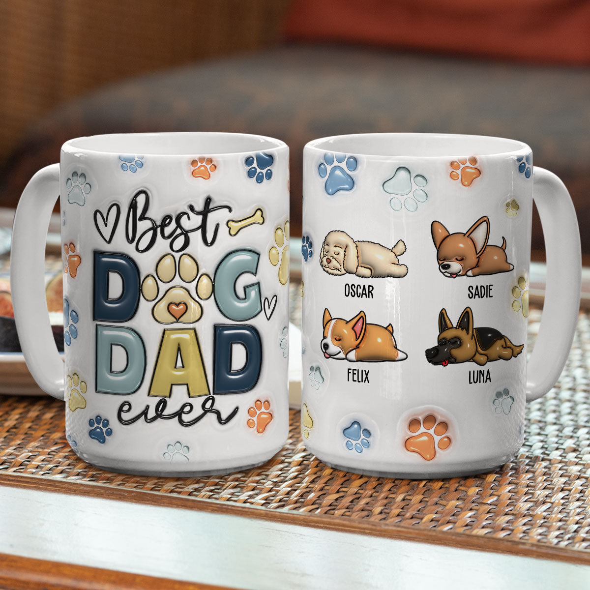 Custom Photo Christmas Birthday Gifts For Dog Lovers • Dog Dad - Personalized 3D Inflated Effect Mug