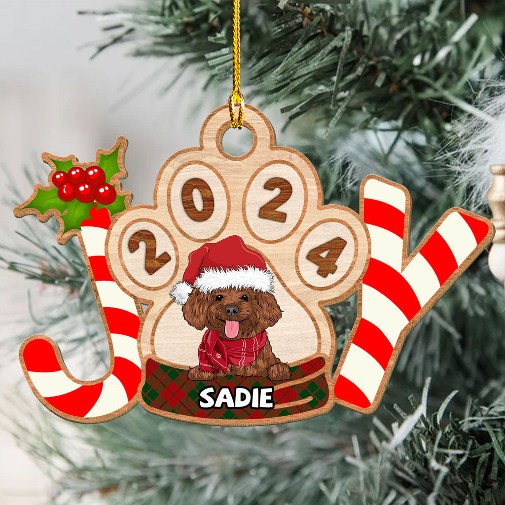 Joyful Dog 2024 - Personalized 1-layered Wood Ornament