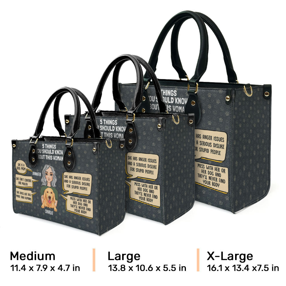 5 Things About Dog Mom - Personalized Leather Bag
