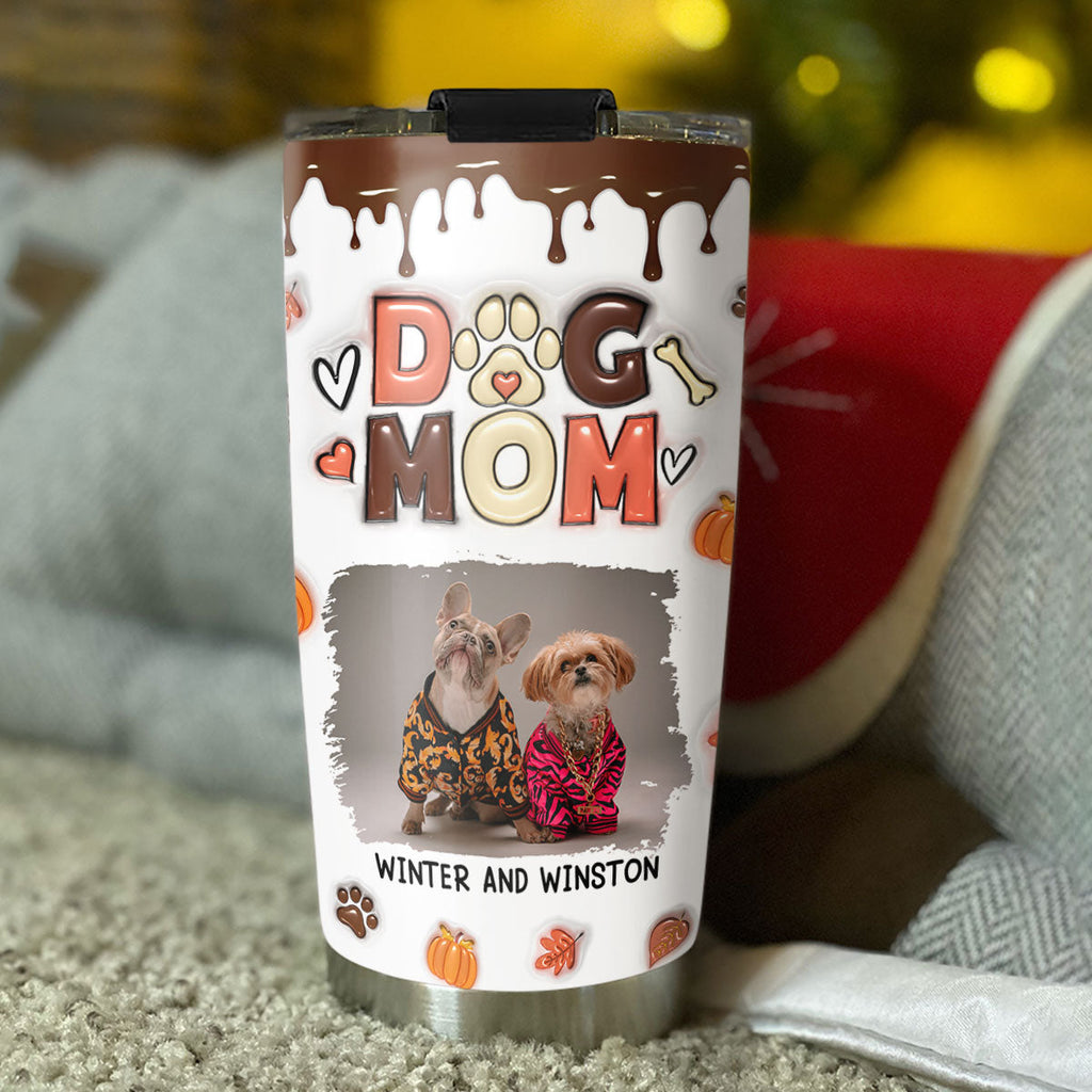 Custom Mother's day Birthday Gifts For Dog Mom, Dog Lovers • Mom Of Dogs Fall Season Photo - Personalized 3D Inflated Effect Tumbler