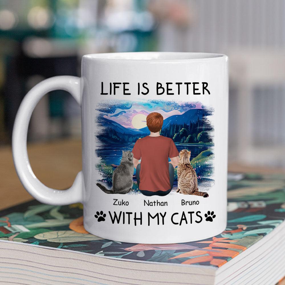 Custom Mother's day Birthday Gifts For Cat Mom, Cat Lovers • Better With Cats - Personalized Coffee Mug