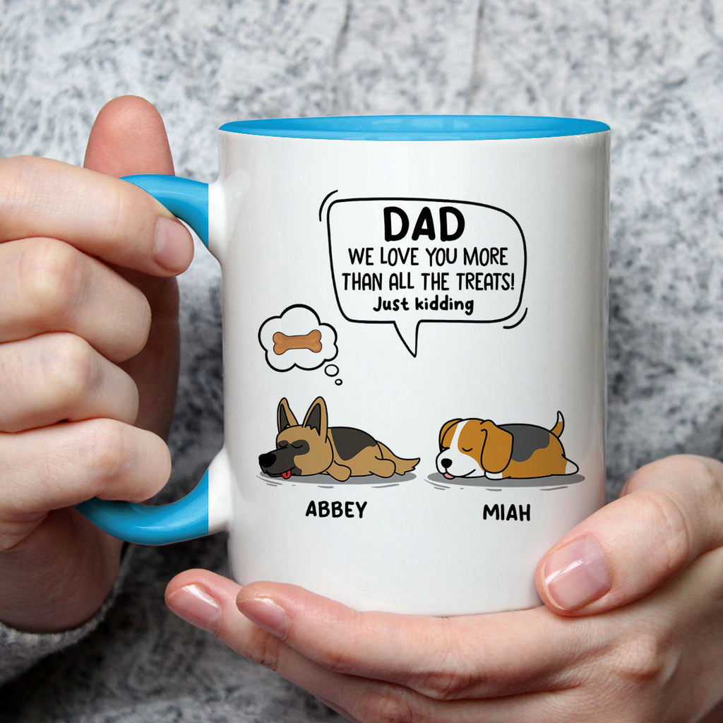 Custom Photo Christmas Birthday Gifts For Dog Lovers • I Love Dad More Than Treats - Personalized Accent Mug