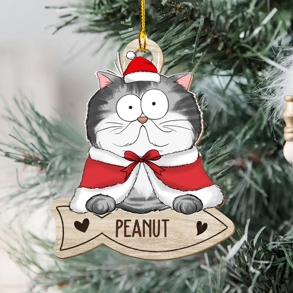 Cat And Snack - Personalized 1-layered Wood Ornament