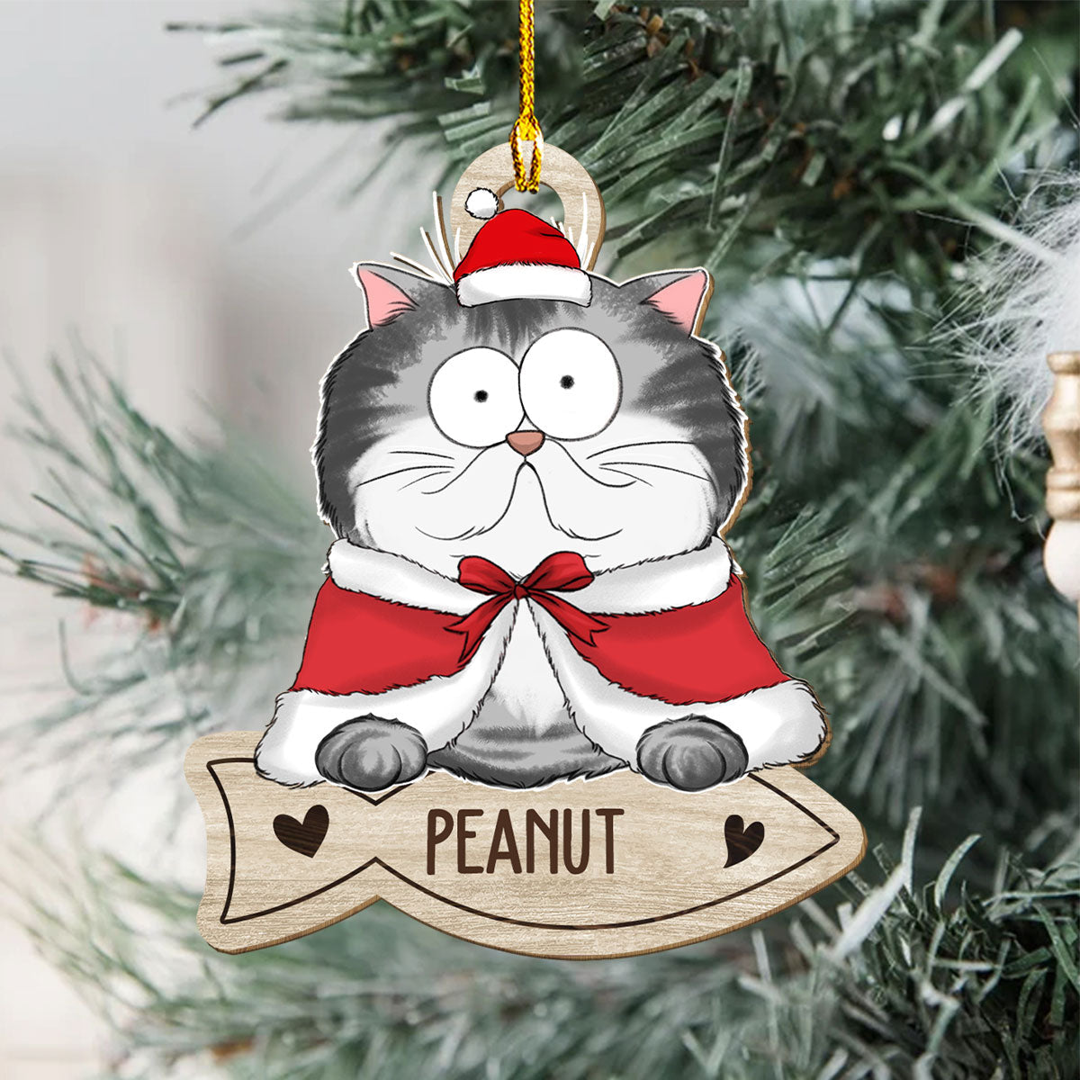 Cat And Snack - Personalized 1-layered Wood Ornament