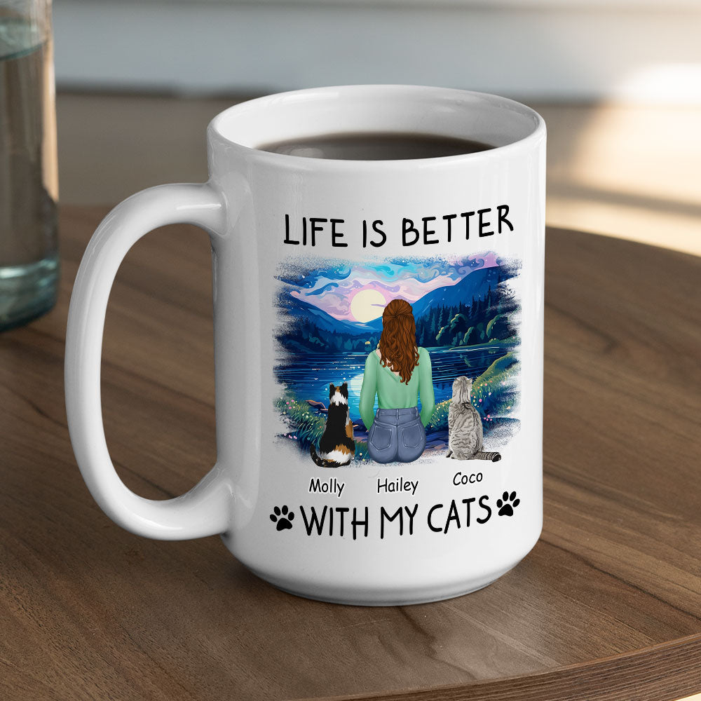 Custom Mother's day Birthday Gifts For Cat Mom, Cat Lovers • Better With Pets - Personalized Coffee Mug